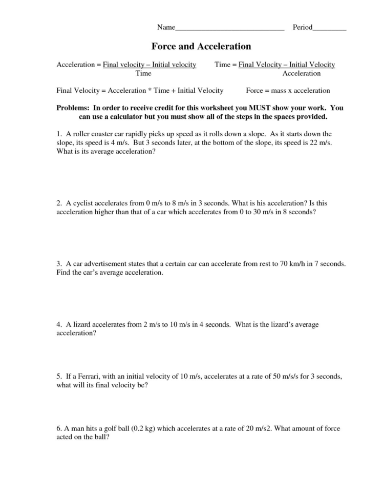 Net Force And Acceleration Worksheet Answers