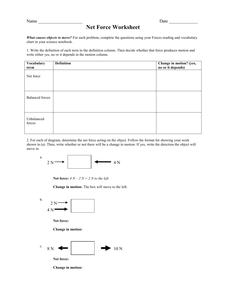 Net Force Worksheet