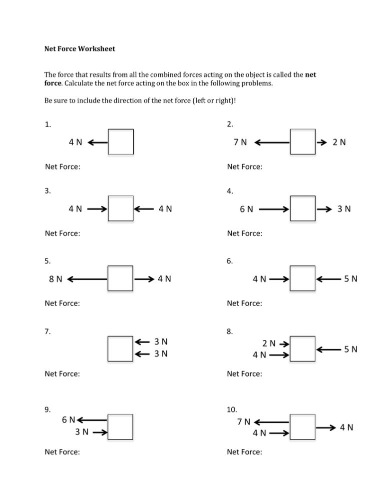 Net Force Worksheet