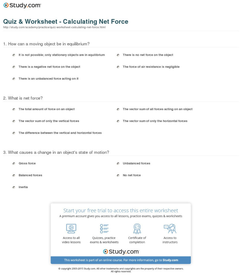 Net Force Worksheet Answers Kinetic And Potential Energy