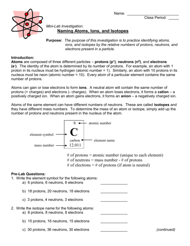 Neutral Atoms Ions And Isotopes Worksheet Answers