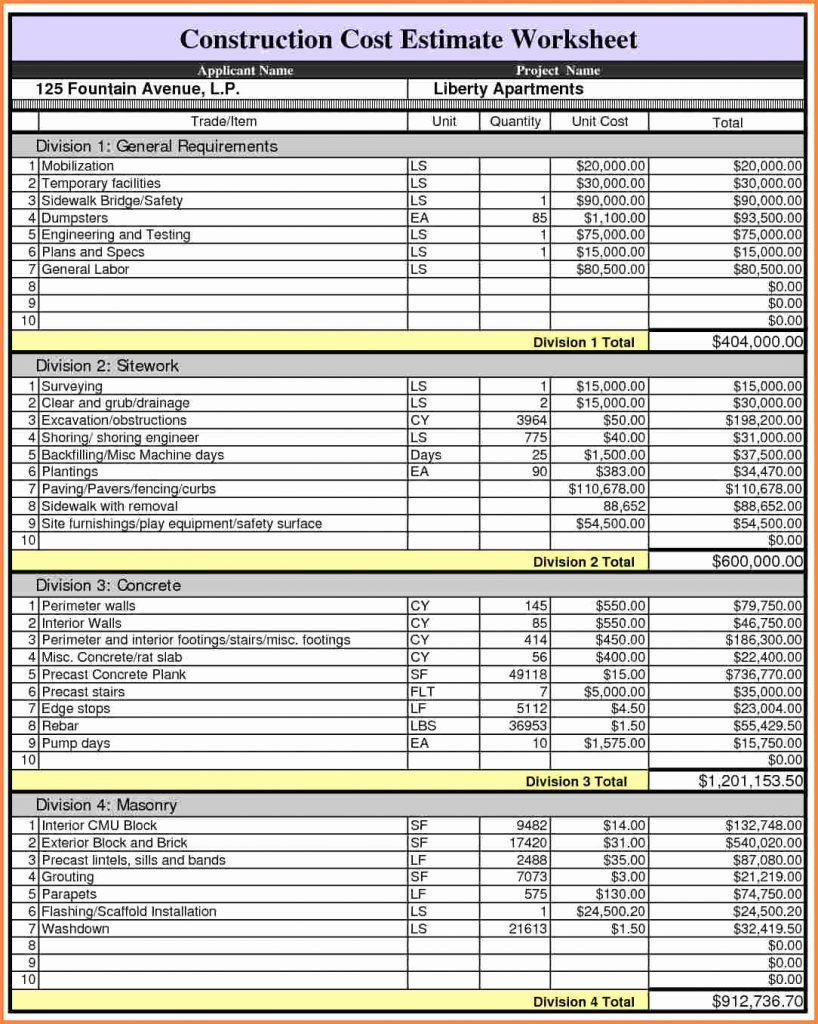 New Home Construction Budget  Excel Download House