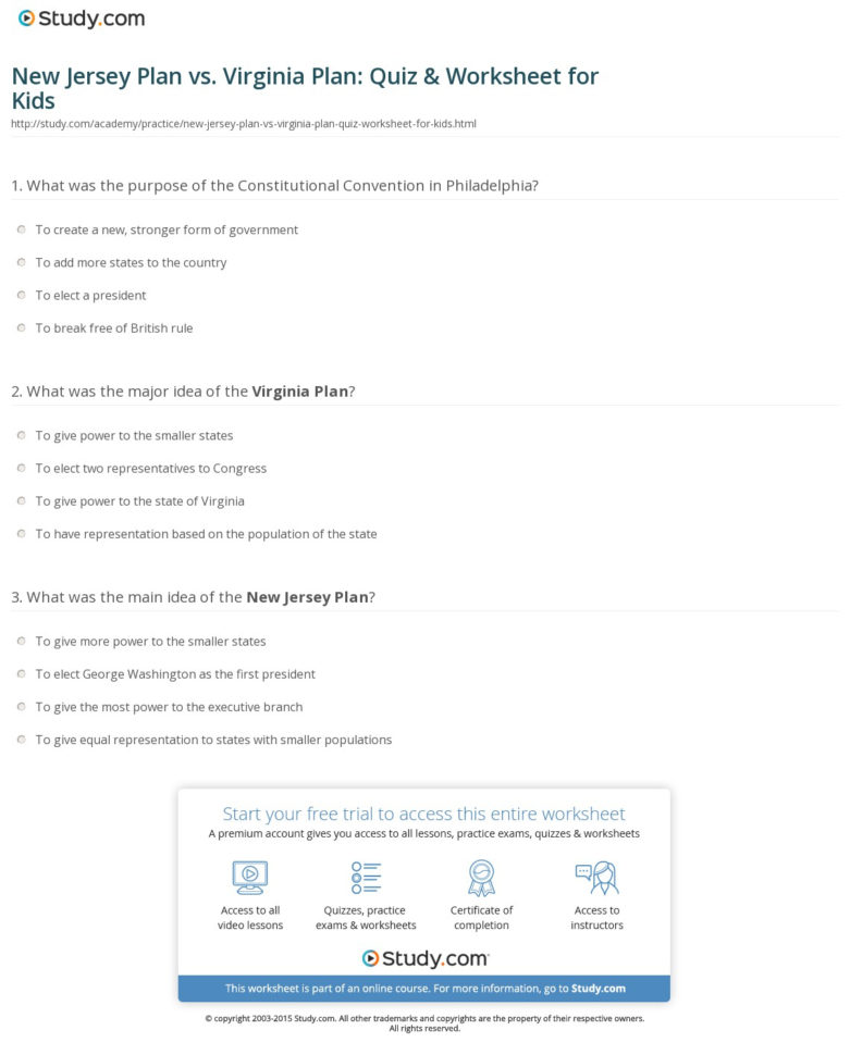 New Jersey Plan Vs Virginia Plan Quiz  Worksheet For Kids  Study
