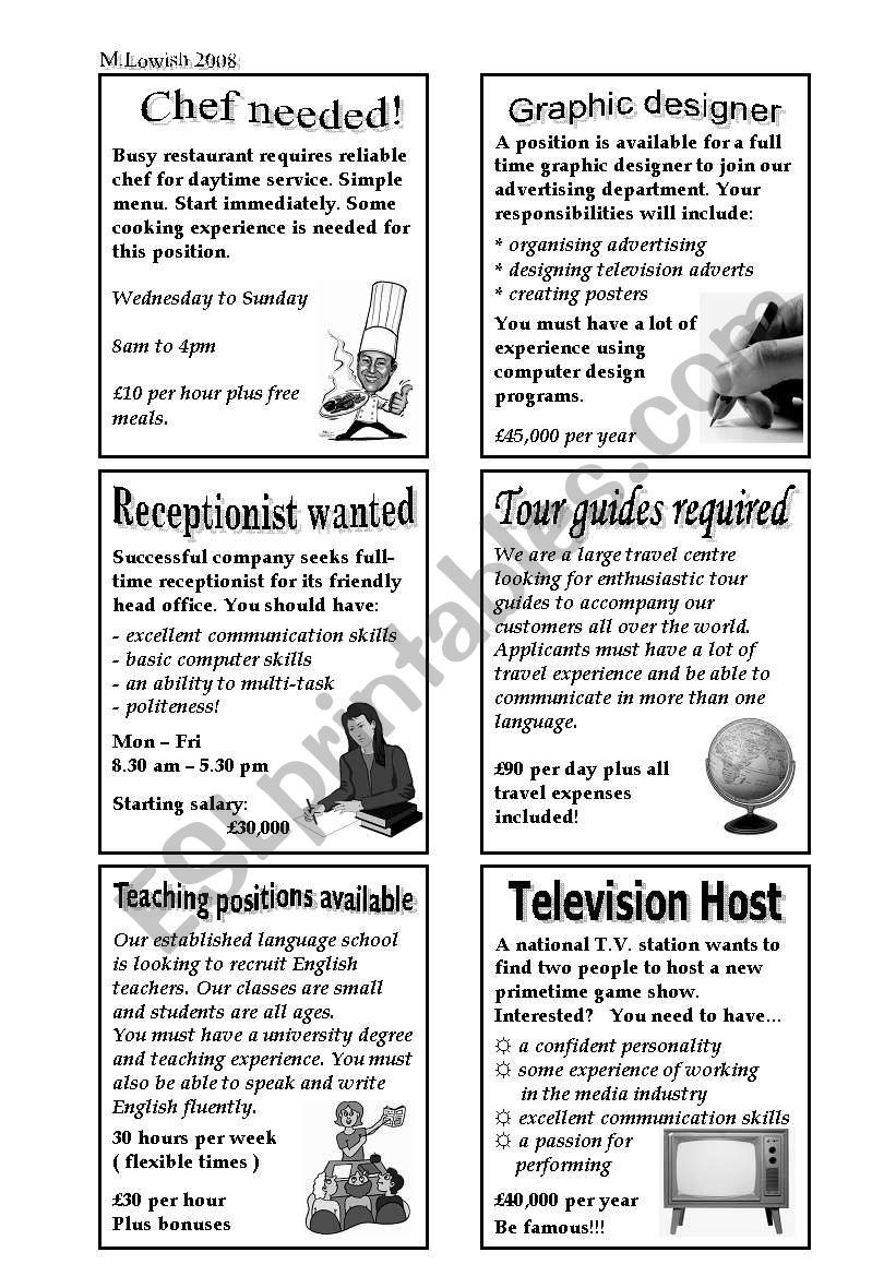 Newspaper Job Advertisements  Esl Worksheetangryparrot