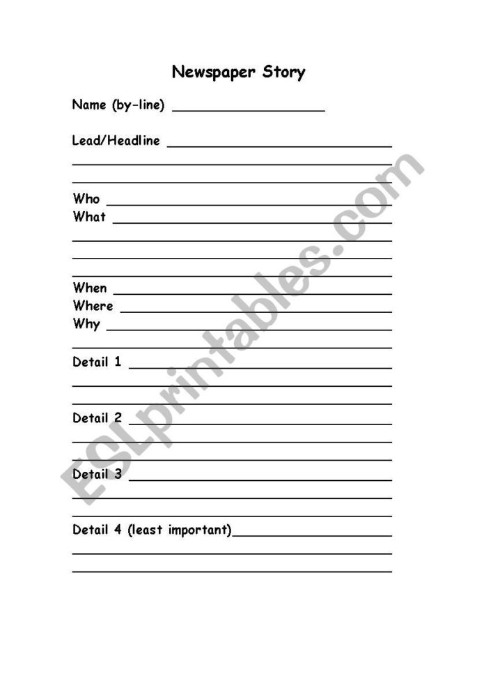 Newspaper Story Outline  Esl Worksheetjane W
