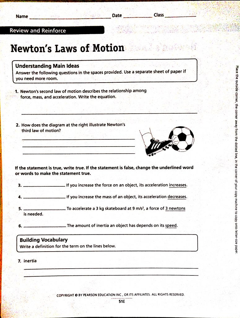 Newton's Laws Of Motion Worksheet Pdf Soccerphysicsonline — db-excel.com