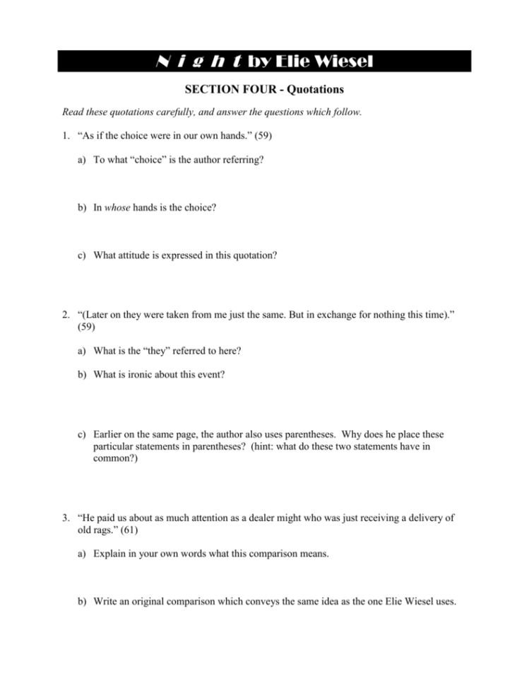 Night – Chapter 4 – Worksheet