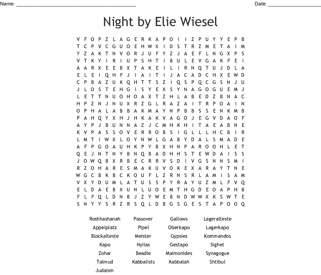 Nightelie Wiesel Word Search  Word