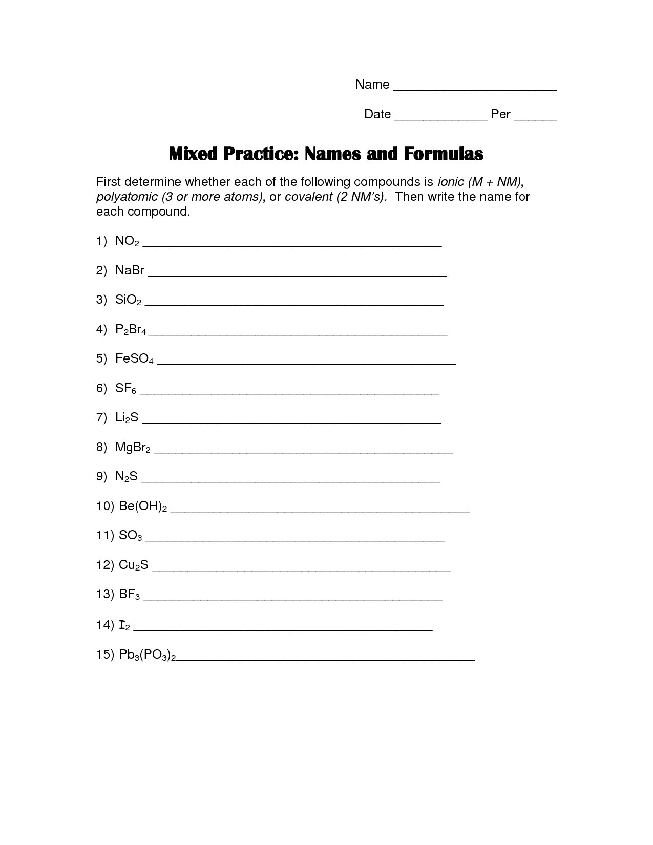Nomenclature Worksheet Answers Crossword Puzzle Chapter 4A
