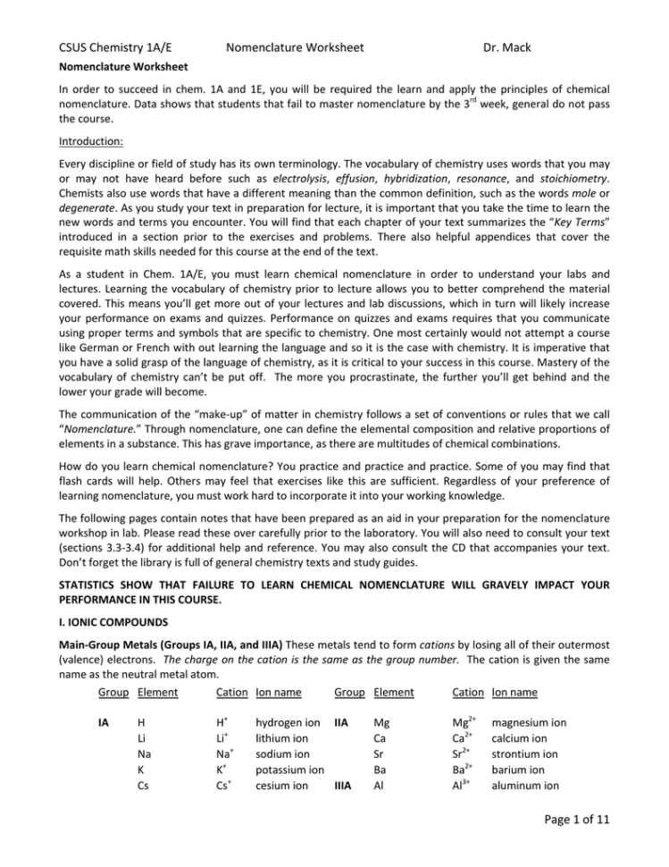 Nomenclature Worksheet  Manualzz