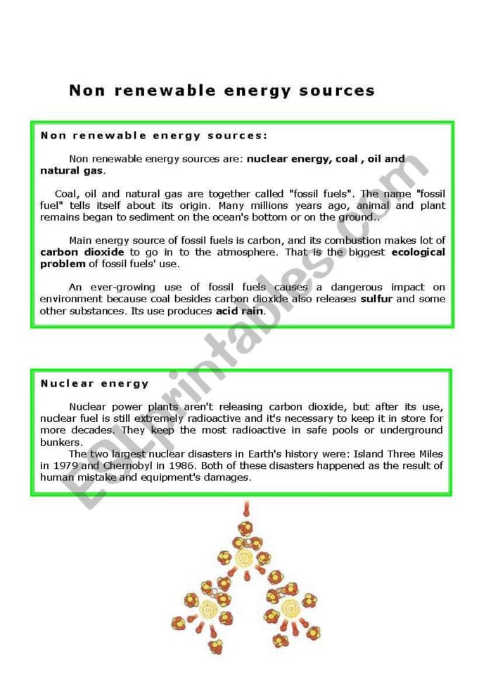 Non Reneble Energy Sources  Esl Worksheetjag6