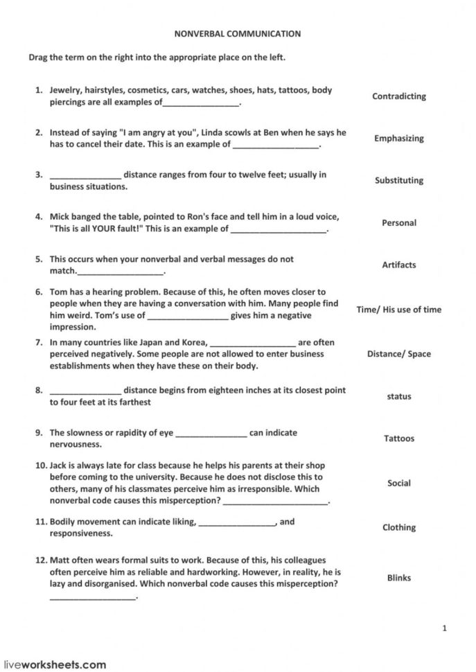 Non Verbal Communication Worksheets db excel com