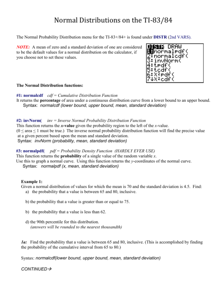 Normal Distributions On The Ti8384 The Normal Probability