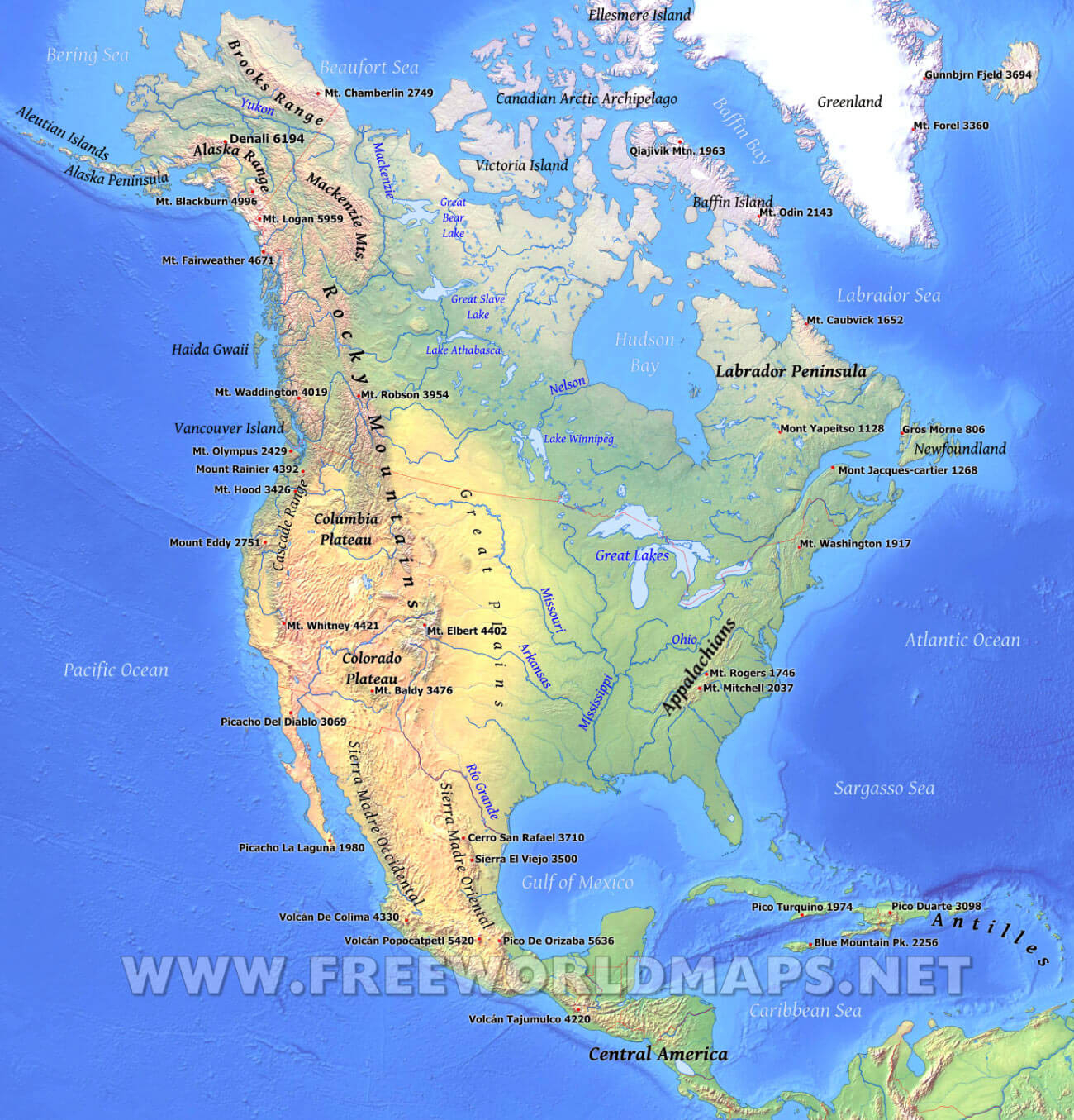 North America Physical Map – Freeworldmaps