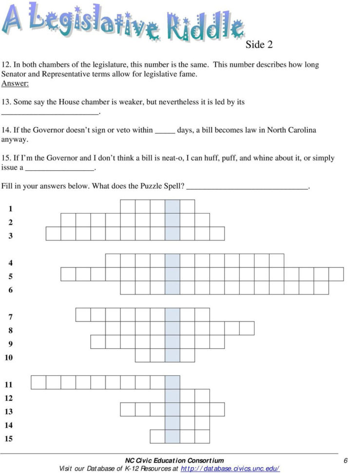 North Carolina Legislative Branch Poster Riddles  Pdf