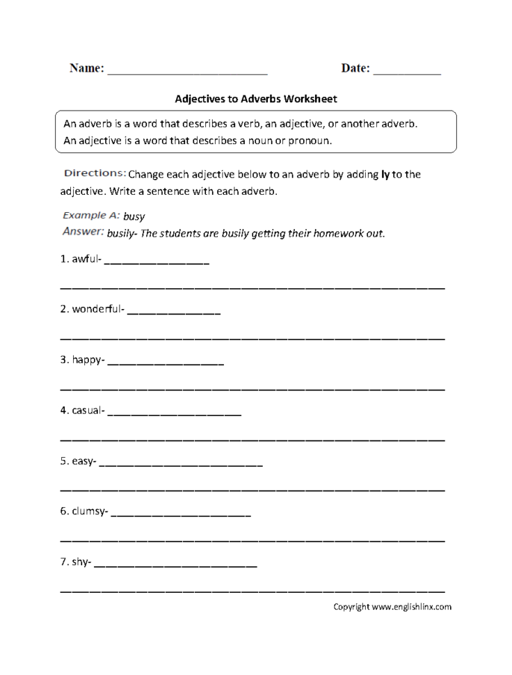 Noun Verb Adjective Adverb Worksheet Pdf