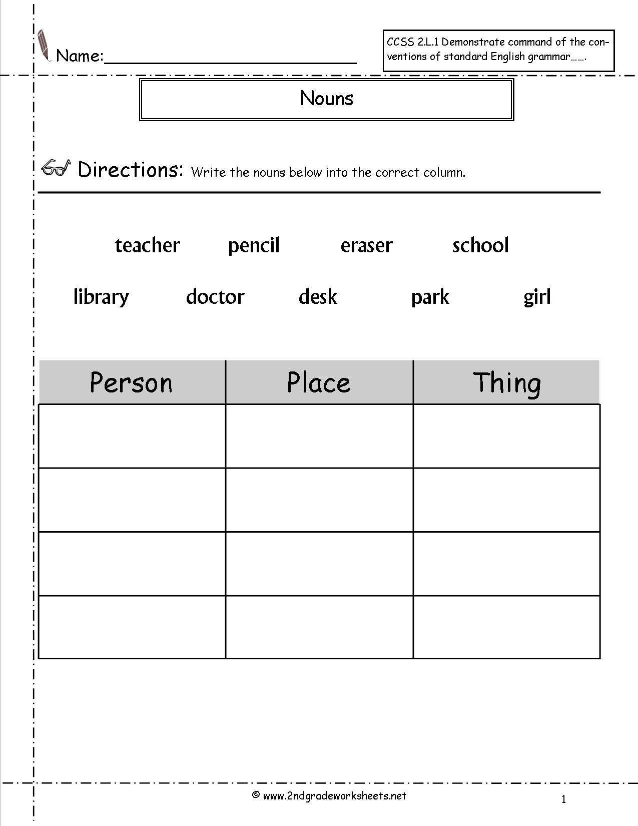 Noun Worksheets For Grade 1 —