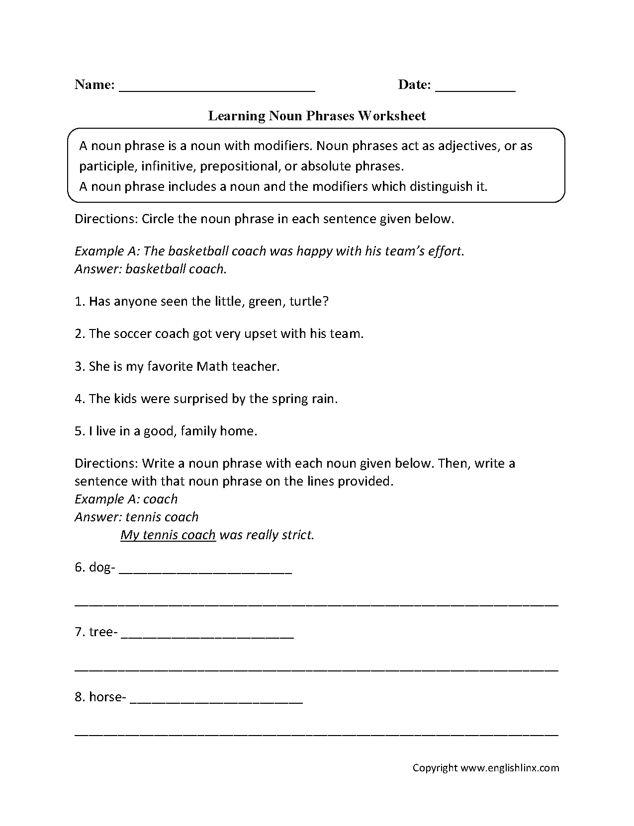 Noun Phrases And Clauses Worksheets