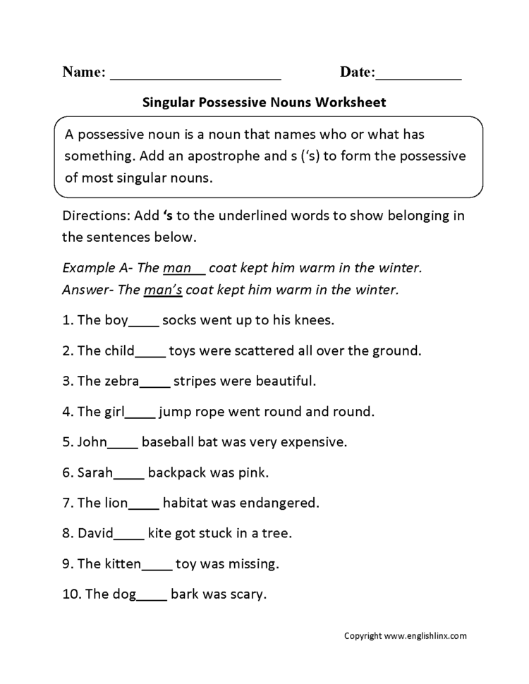 Nouns Worksheets  Possessive Nouns Worksheets
