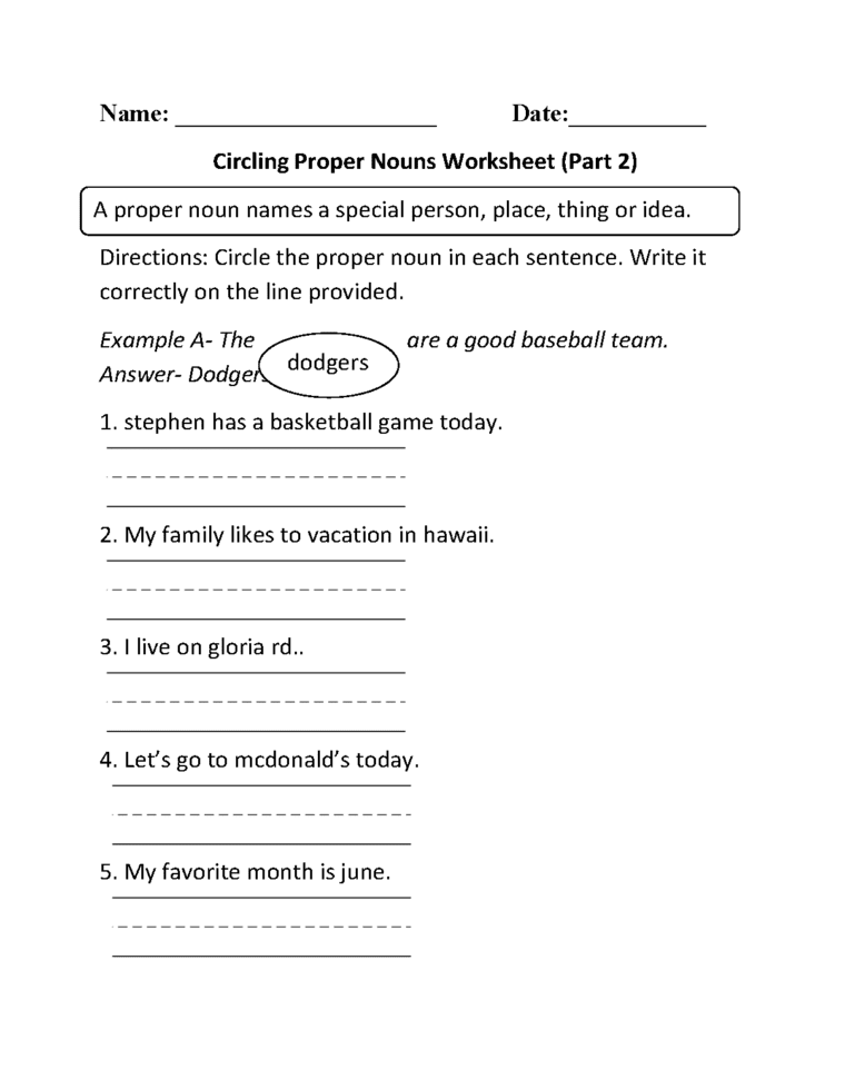 Nouns Worksheets  Proper And Common Nouns Worksheets