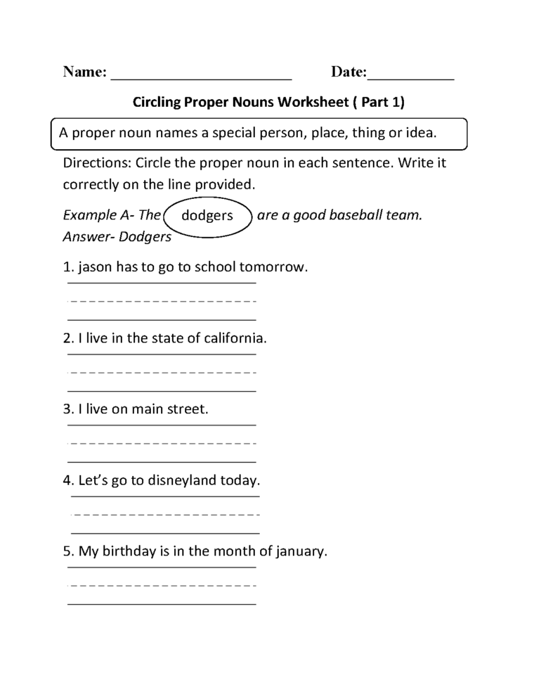 Nouns Worksheets  Proper And Common Nouns Worksheets