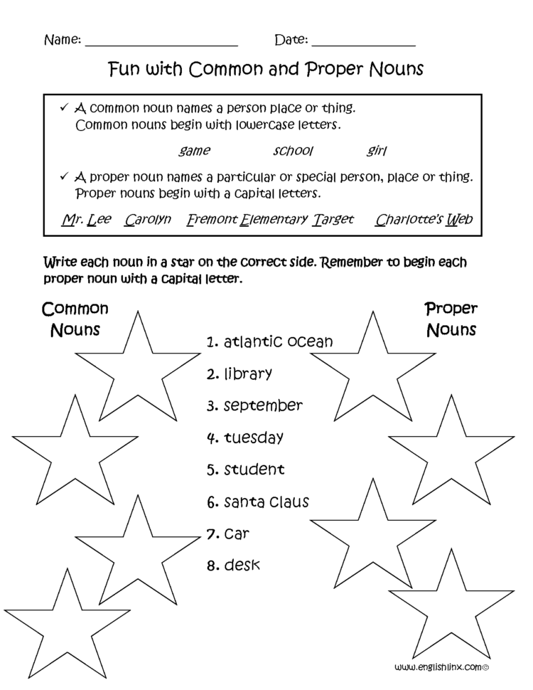 Nouns Worksheets  Proper And Common Nouns Worksheets