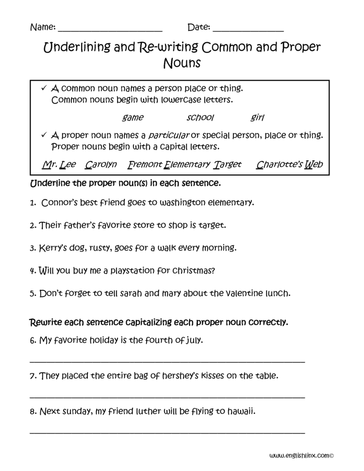 Nouns Worksheets  Proper And Common Nouns Worksheets