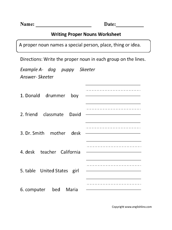 Nouns 4th Grade Worksheet