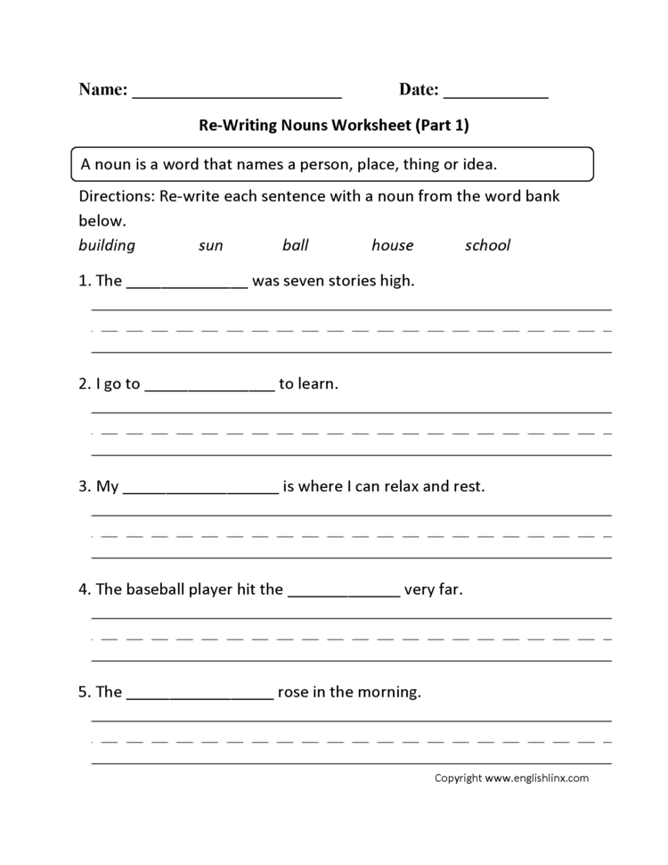 noun worksheets for grade 1 db excelcom