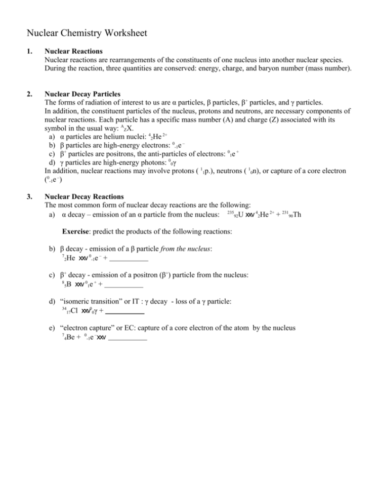 Nuclear Chemistry Worksheet