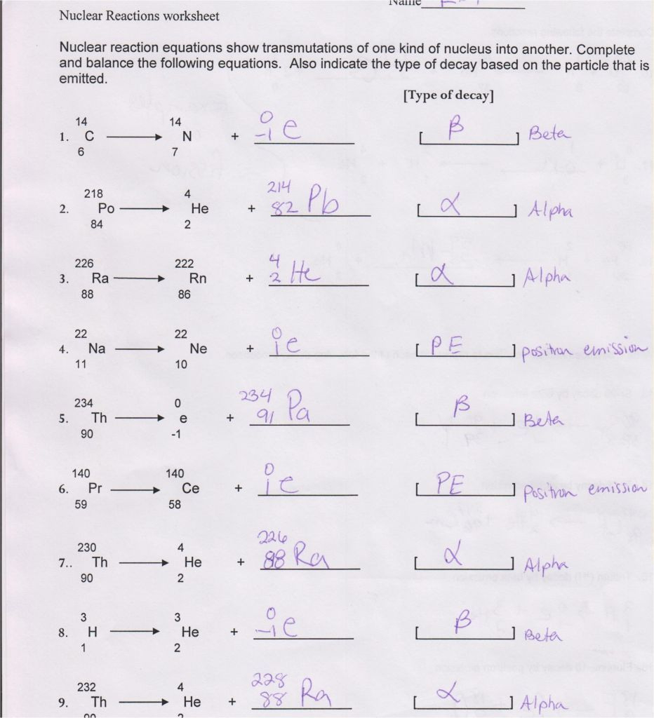 Nuclear Chemistry Worksheet Answer Key Db excel