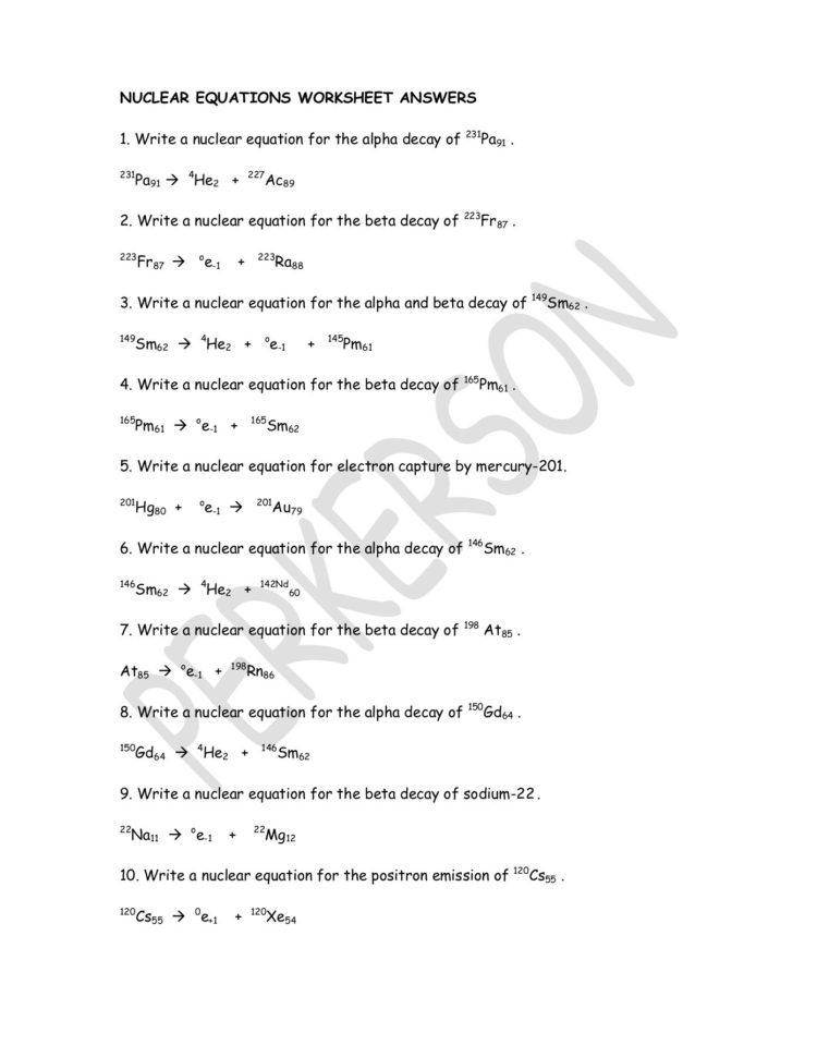 Nuclear Equations Worksheet Answers  Typepad Pages 1  3