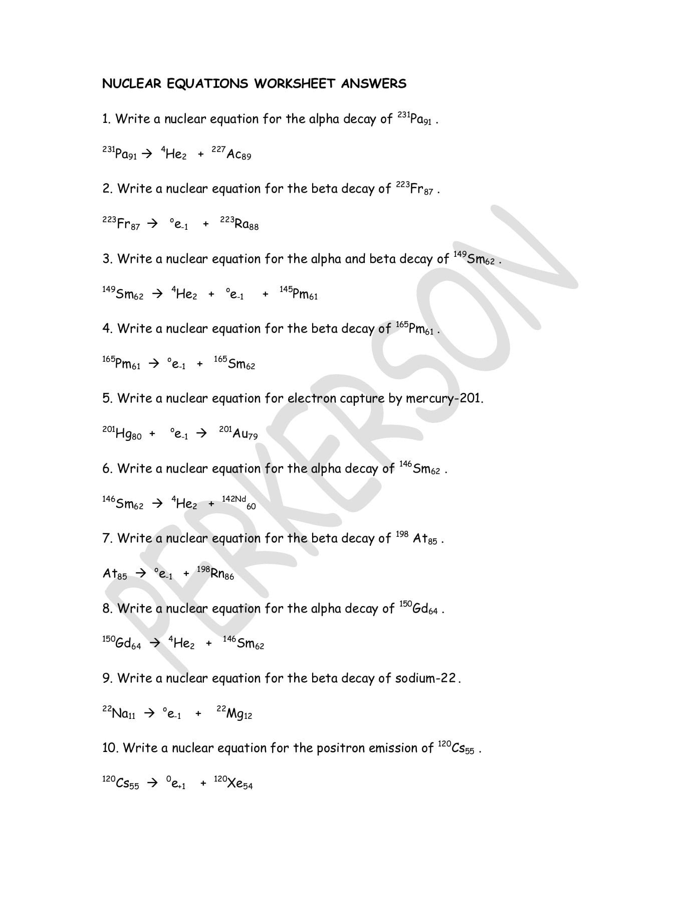 Nuclear Equations Worksheet Answers Typepad Pages 1 3 —