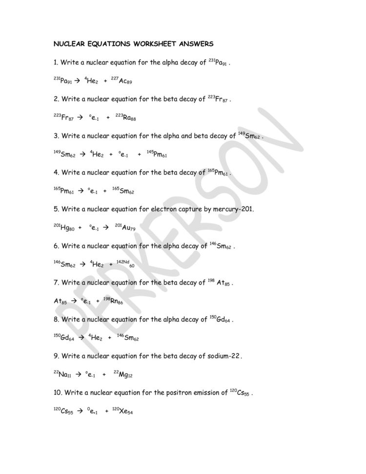 Nuclear Equations Worksheet Answers  Typepad Pages 1  3  Text