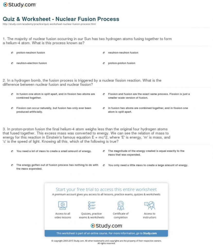 Nuclear Fission And Fusion Worksheet Answers