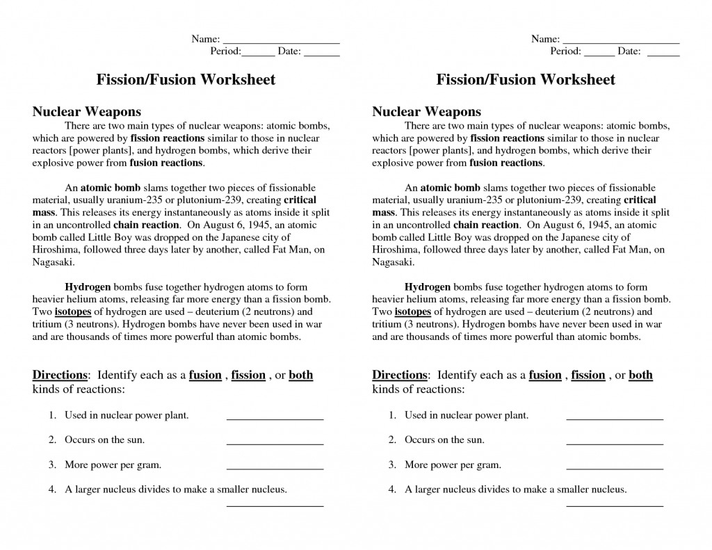 Nuclear Fission And Fusion Worksheet Answers Db excel