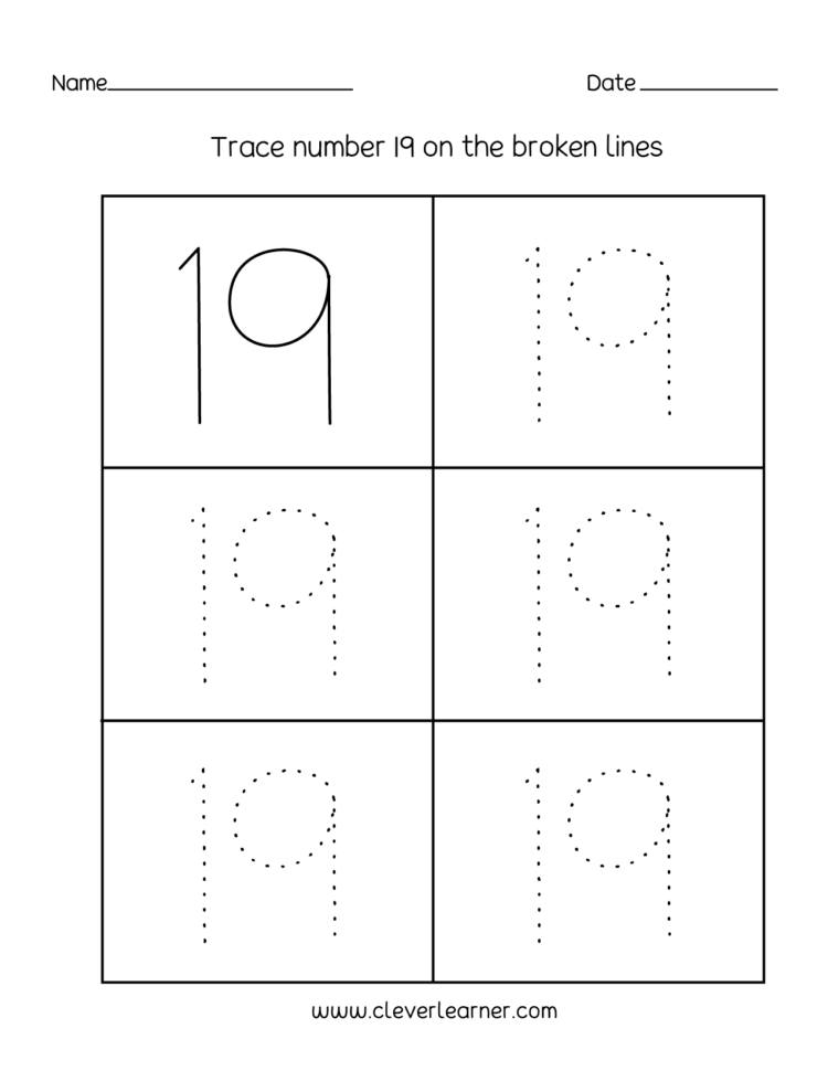 Number 19 Writing Counting And Identification Printable