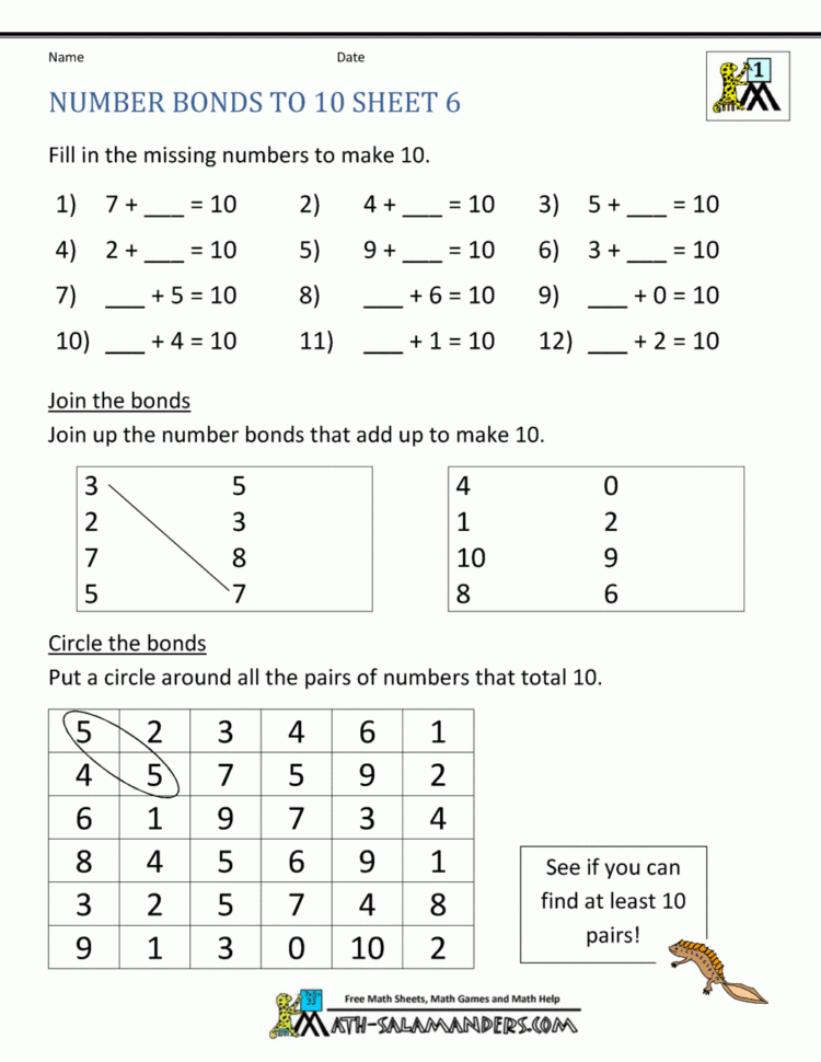 Number Bonds To 10 Worksheets
