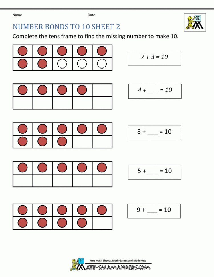 Number Bonds To 10 Worksheets