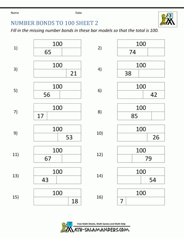 Number Bonds Worksheets