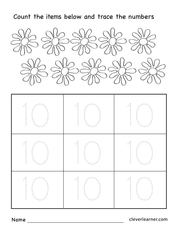 Number Ten Writing Counting And Identification Printable