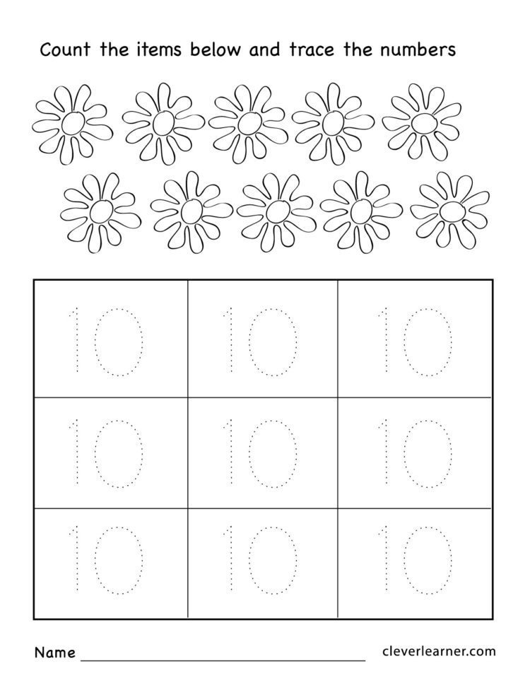 Number Ten Writing Counting And Identification Printable Worksheets