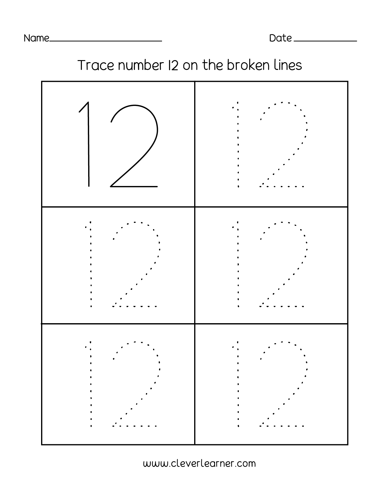 Number Twelve Writing Counting And Identification Printable