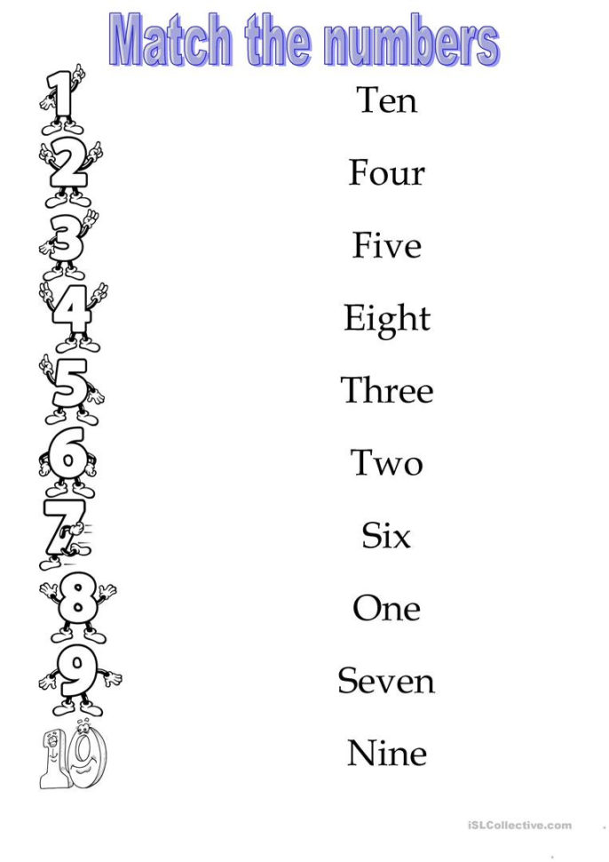 Numbers 110  English Esl Worksheets
