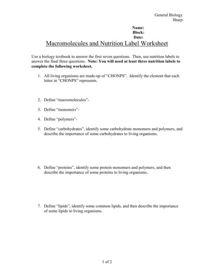 Nutrition Label Analysis Worksheet