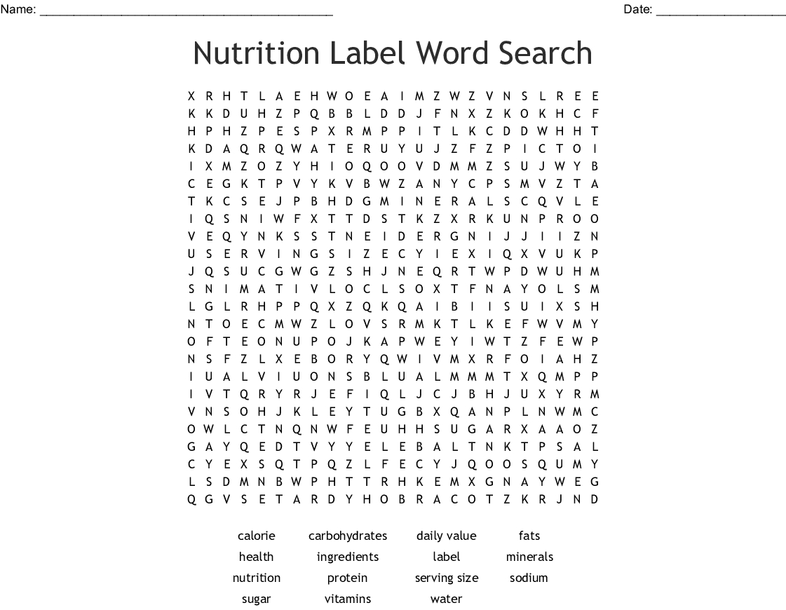 nutrition label word search word db excelcom