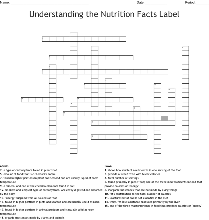 Nutrition Label Worksheet Answer Key