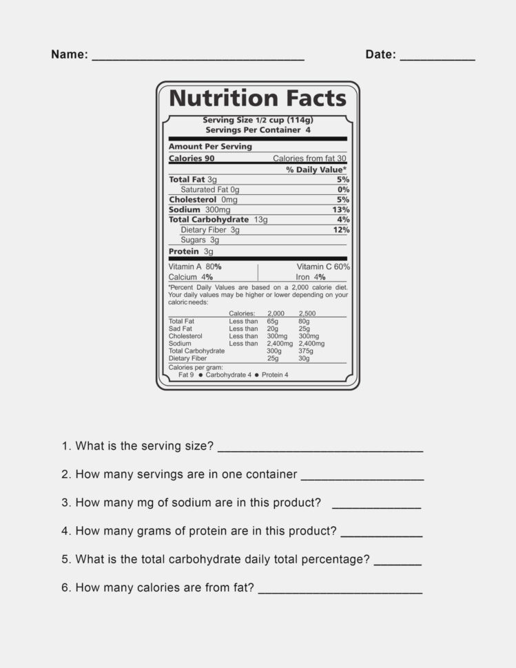 Basic Nutrition Quiz Printable