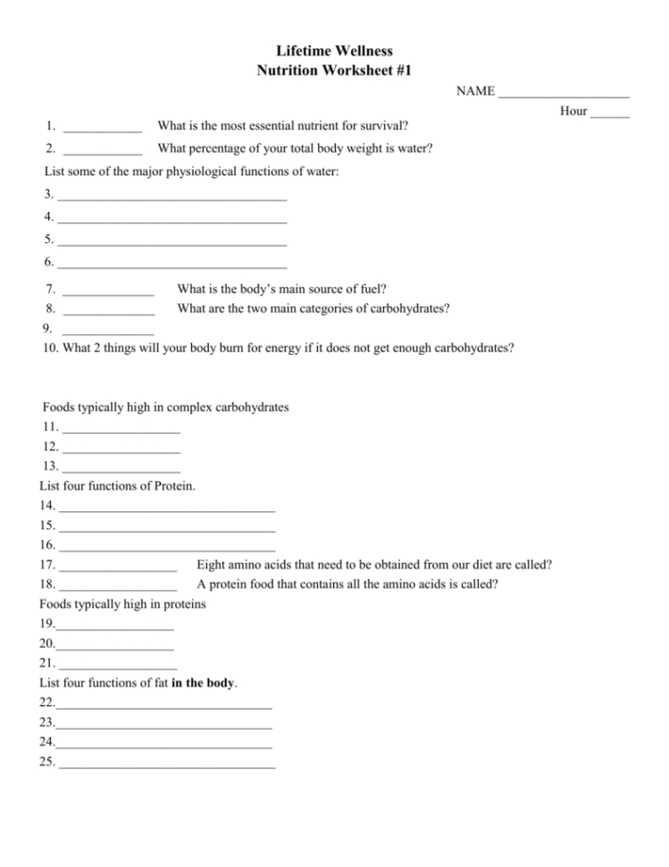 Nutrition Worksheet