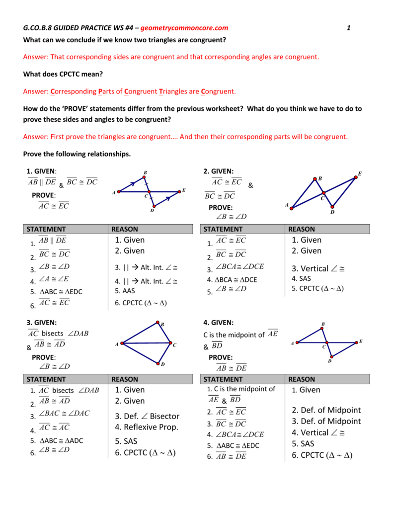 Cpctc Proofs Worksheet With Answers db excel com